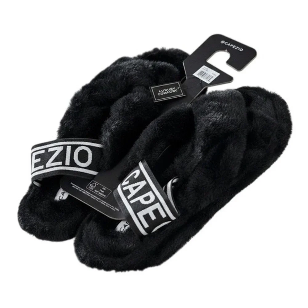 Capezio Black Faux Fur Luxury Comfort Slipper dance Slides Size adult M Fits 8